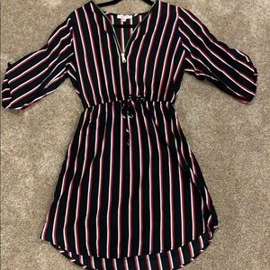 Striped Zipper Neck Line Dress